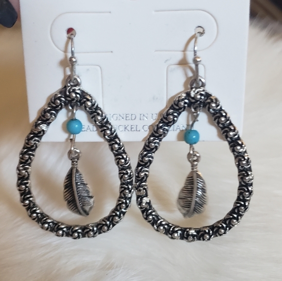 Silvertone Feather Willa Teardrop Earrings - Picture 2 of 3